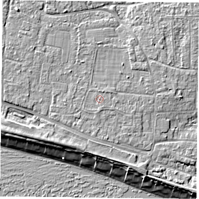Shaded relief map of the ground around PO119TF, computed from Environment Agency LiDAR. The ground here sits at about 5 m above sea level and falls 9 m across the surrounding 800 m. Surface water reaching this point runs off ground lying to the north-north-east, 0.6 m higher.