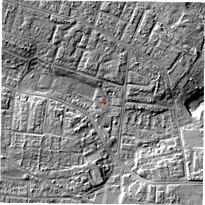 Shaded relief map of the ground around PO124XJ, computed from Environment Agency LiDAR. The ground here sits at about 3 m above sea level and falls 7 m across the surrounding 800 m. Surface water reaching this point runs off ground lying to the south-south-west, 5.0 m higher.