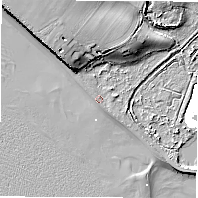 Shaded relief map of the ground around PO144HL, computed from Environment Agency LiDAR. The ground here sits at about 3 m above sea level and falls 14 m across the surrounding 800 m. Surface water reaching this point runs off ground lying to the north-north-west, 1.1 m higher.
