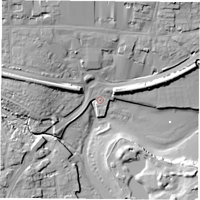 Shaded relief map of the ground around PO160LY, computed from Environment Agency LiDAR. The ground here sits at about 3 m above sea level and falls 18 m across the surrounding 800 m. Surface water reaching this point runs off ground lying to the north-east, 15.8 m higher.