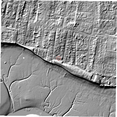 Shaded relief map of the ground around PO169NW, computed from Environment Agency LiDAR. The ground here sits at about 3 m above sea level and falls 8 m across the surrounding 800 m. Surface water reaching this point runs off ground lying to the north-north-east, 3.3 m higher.