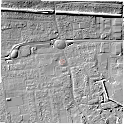 Shaded relief map of the ground around PO169PS, computed from Environment Agency LiDAR. The ground here sits at about 3 m above sea level and falls 14 m across the surrounding 800 m. Surface water reaching this point runs off ground lying to the south-south-west, 2.9 m higher.
