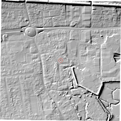 Shaded relief map of the ground around PO169PW, computed from Environment Agency LiDAR. The ground here sits at about 3 m above sea level and falls 13 m across the surrounding 800 m. Surface water reaching this point runs off ground lying to the south-south-west, 1.0 m higher.