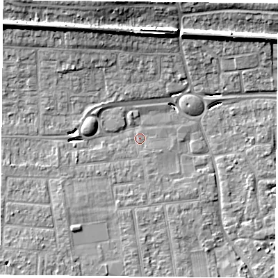 Shaded relief map of the ground around PO169UW, computed from Environment Agency LiDAR. The ground here sits at about 3 m above sea level and falls 15 m across the surrounding 800 m. Surface water reaching this point runs off ground lying to the south-west, 3.2 m higher.