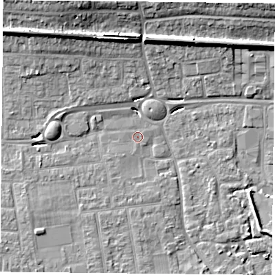 Shaded relief map of the ground around PO169UZ, computed from Environment Agency LiDAR. The ground here sits at about 3 m above sea level and falls 15 m across the surrounding 800 m. Surface water reaching this point runs off ground lying to the north-west, 11.2 m higher.