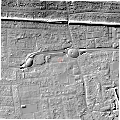 Shaded relief map of the ground around PO169XB, computed from Environment Agency LiDAR. The ground here sits at about 3 m above sea level and falls 17 m across the surrounding 800 m. Surface water reaching this point runs off ground lying to the north-west, 11.3 m higher.