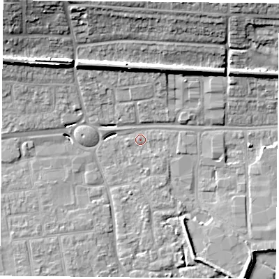 Shaded relief map of the ground around PO169XT, computed from Environment Agency LiDAR. The ground here sits at about 3 m above sea level and falls 19 m across the surrounding 800 m. Surface water reaching this point runs off ground lying to the west-south-west, 0.8 m higher.