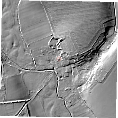 Shaded relief map of the ground around PO180AH, computed from Environment Agency LiDAR. The ground here sits at about 31 m above sea level and falls 25 m across the surrounding 800 m. Surface water reaching this point runs off ground lying to the north-east, 18.1 m higher.