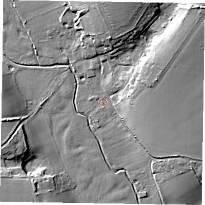 Shaded relief map of the ground around PO180AL, computed from Environment Agency LiDAR. The ground here sits at about 29 m above sea level and falls 20 m across the surrounding 800 m. Surface water reaching this point runs off ground lying to the south-south-east, 0.7 m higher.