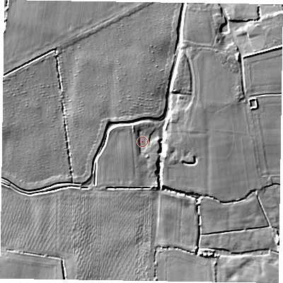 Shaded relief map of the ground around PO188HA, computed from Environment Agency LiDAR. The ground here sits at about 3 m above sea level and falls 7 m across the surrounding 800 m. Surface water reaching this point runs off ground lying to the north-west, 3.5 m higher.