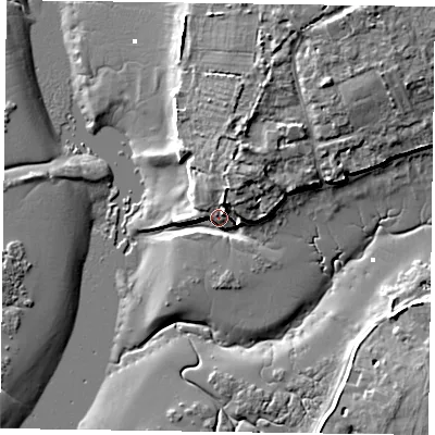 Shaded relief map of the ground around PO188HR, computed from Environment Agency LiDAR. The ground here sits at about 3 m above sea level and falls 8 m across the surrounding 800 m. Surface water reaching this point runs off ground lying to the north-north-east, 6.3 m higher.