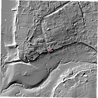 Shaded relief map of the ground around PO188HY, computed from Environment Agency LiDAR. The ground here sits at about 3 m above sea level and falls 8 m across the surrounding 800 m. Surface water reaching this point runs off ground lying to the north, 3.7 m higher.