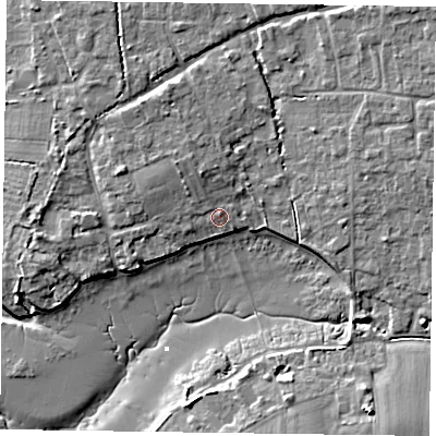 Shaded relief map of the ground around PO188JA, computed from Environment Agency LiDAR. The ground here sits at about 3 m above sea level and falls 8 m across the surrounding 800 m. Surface water reaching this point runs off ground lying to the north-north-west, 2.0 m higher.