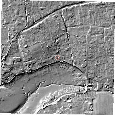 Shaded relief map of the ground around PO188JB, computed from Environment Agency LiDAR. The ground here sits at about 3 m above sea level and falls 8 m across the surrounding 800 m. Surface water reaching this point runs off ground lying to the north-west, 2.8 m higher.