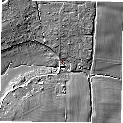 Shaded relief map of the ground around PO188JJ, computed from Environment Agency LiDAR. The ground here sits at about 3 m above sea level and falls 7 m across the surrounding 800 m. Surface water reaching this point runs off ground lying to the north-north-east, 4.1 m higher.