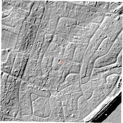Shaded relief map of the ground around PO200DX, computed from Environment Agency LiDAR. The ground here sits at about 4 m above sea level and falls 11 m across the surrounding 800 m. Surface water reaching this point runs off ground lying to the south-south-west, 1.1 m higher.