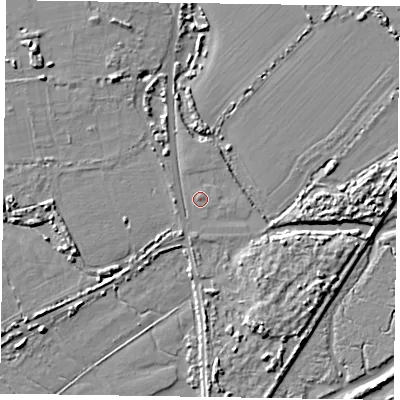 Shaded relief map of the ground around PO207NE, computed from Environment Agency LiDAR. The ground here sits at about 3 m above sea level and falls 7 m across the surrounding 800 m. Surface water reaching this point runs off ground lying to the north, 0.6 m higher.