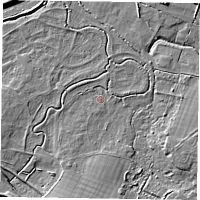 Shaded relief map of the ground around PO209BL, computed from Environment Agency LiDAR. The ground here sits at about 2 m above sea level and falls 7 m across the surrounding 800 m. Surface water reaching this point runs off ground lying to the south-south-west, 3.7 m higher.
