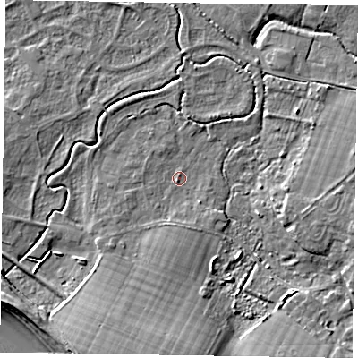 Shaded relief map of the ground around PO209BZ, computed from Environment Agency LiDAR. The ground here sits at about 2 m above sea level and falls 9 m across the surrounding 800 m. Surface water reaching this point runs off ground lying to the south-south-west, 5.9 m higher.