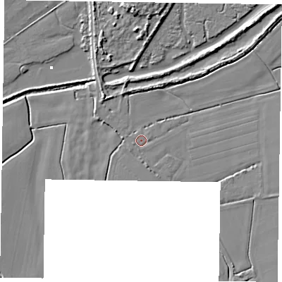 Shaded relief map of the ground around PO209ED, computed from Environment Agency LiDAR. The ground here sits at about 3 m above sea level and falls 8 m across the surrounding 800 m. Surface water reaching this point runs off ground lying to the south-south-east, 0.9 m higher.