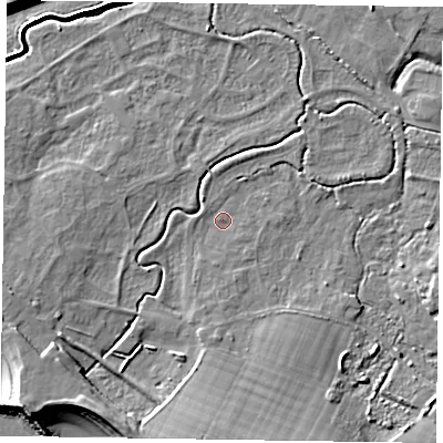 Shaded relief map of the ground around PO209HB, computed from Environment Agency LiDAR. The ground here sits at about 2 m above sea level and falls 9 m across the surrounding 800 m. Surface water reaching this point runs off ground lying to the south-south-west, 5.6 m higher.