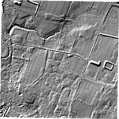 Shaded relief map of the ground around PO209JD, computed from Environment Agency LiDAR. The ground here sits at about 3 m above sea level and falls 8 m across the surrounding 800 m. Surface water reaching this point runs off ground lying to the south-south-east, 2.0 m higher.