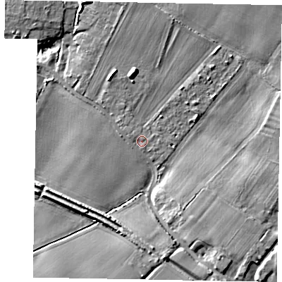 Shaded relief map of the ground around PO220BJ, computed from Environment Agency LiDAR. The ground here sits at about 5 m above sea level and falls 11 m across the surrounding 800 m. Surface water reaching this point runs off ground lying to the north, 7.7 m higher.