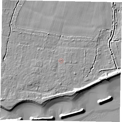 Shaded relief map of the ground around PO226JE, computed from Environment Agency LiDAR. The ground here sits at about 4 m above sea level and falls 9 m across the surrounding 800 m. Surface water reaching this point runs off ground lying to the south-west, 1.3 m higher.