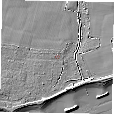 Shaded relief map of the ground around PO226JR, computed from Environment Agency LiDAR. The ground here sits at about 3 m above sea level and falls 9 m across the surrounding 800 m. Surface water reaching this point runs off ground lying to the west-south-west, 1.5 m higher.