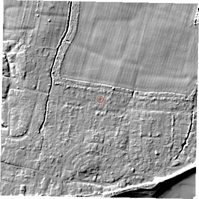 Shaded relief map of the ground around PO226JW, computed from Environment Agency LiDAR. The ground here sits at about 4 m above sea level and falls 8 m across the surrounding 800 m. Surface water reaching this point runs off ground lying to the north-west, 0.9 m higher.