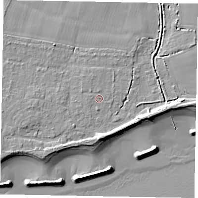 Shaded relief map of the ground around PO226JZ, computed from Environment Agency LiDAR. The ground here sits at about 4 m above sea level and falls 9 m across the surrounding 800 m. Surface water reaching this point runs off ground lying to the north-west, 0.9 m higher.