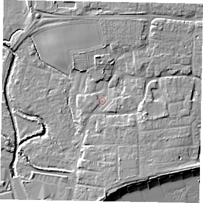Shaded relief map of the ground around PO227NY, computed from Environment Agency LiDAR. The ground here sits at about 3 m above sea level and falls 8 m across the surrounding 800 m. Surface water reaching this point runs off ground lying to the north-east, 3.1 m higher.