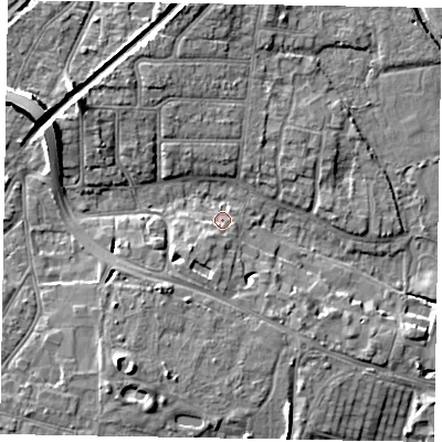Shaded relief map of the ground around PO228AN, computed from Environment Agency LiDAR. The ground here sits at about 3 m above sea level and falls 11 m across the surrounding 800 m. Surface water reaching this point runs off ground lying to the south-south-west, 2.6 m higher.