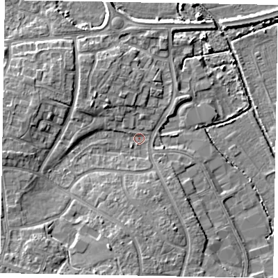 Shaded relief map of the ground around PO229JG, computed from Environment Agency LiDAR. The ground here sits at about 2 m above sea level and falls 6 m across the surrounding 800 m. Surface water reaching this point runs off ground lying to the south-south-west, 4.0 m higher.
