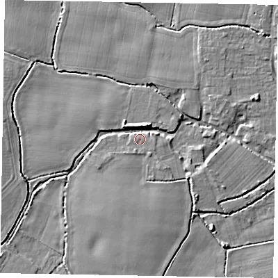 Shaded relief map of the ground around PO229NU, computed from Environment Agency LiDAR. The ground here sits at about 3 m above sea level and falls 7 m across the surrounding 800 m. Surface water reaching this point runs off ground lying to the north-north-east, 5.4 m higher.
