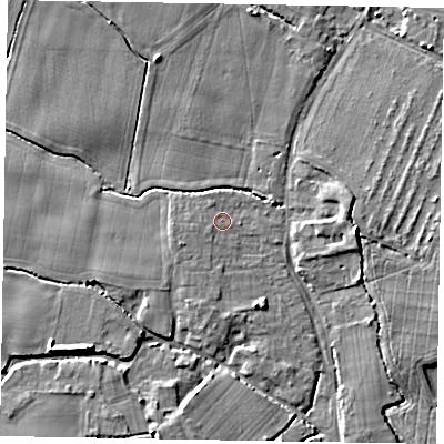 Shaded relief map of the ground around PO229PB, computed from Environment Agency LiDAR. The ground here sits at about 3 m above sea level and falls 6 m across the surrounding 800 m. Surface water reaching this point runs off ground lying to the west, 1.2 m higher.
