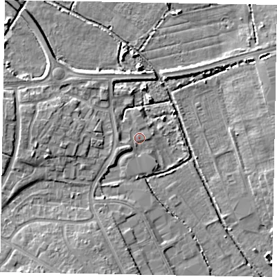 Shaded relief map of the ground around PO229SL, computed from Environment Agency LiDAR. The ground here sits at about 2 m above sea level and falls 5 m across the surrounding 800 m. Surface water reaching this point runs off ground lying to the west-south-west, 0.5 m higher.