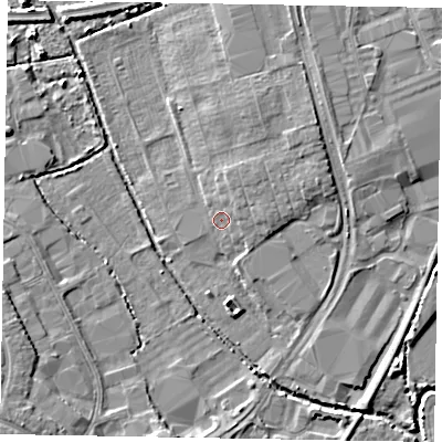 Shaded relief map of the ground around PO229SW, computed from Environment Agency LiDAR. The ground here sits at about 2 m above sea level and falls 5 m across the surrounding 800 m. Surface water reaching this point runs off ground lying to the north-east, 2.0 m higher.