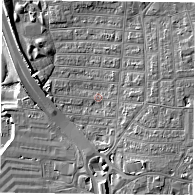Shaded relief map of the ground around PO28EX, computed from Environment Agency LiDAR. The ground here sits at about 3 m above sea level and falls 15 m across the surrounding 800 m. Surface water reaching this point runs off ground lying to the east, 3.6 m higher.