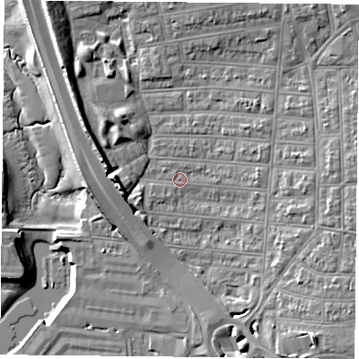 Shaded relief map of the ground around PO28HA, computed from Environment Agency LiDAR. The ground here sits at about 3 m above sea level and falls 12 m across the surrounding 800 m. Surface water reaching this point runs off ground lying to the south-east, 8.6 m higher.
