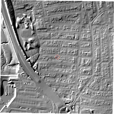 Shaded relief map of the ground around PO28JJ, computed from Environment Agency LiDAR. The ground here sits at about 3 m above sea level and falls 12 m across the surrounding 800 m. Surface water reaching this point runs off ground lying to the west-south-west, 4.1 m higher.
