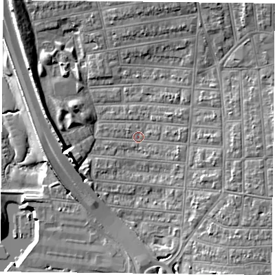 Shaded relief map of the ground around PO28JL, computed from Environment Agency LiDAR. The ground here sits at about 3 m above sea level and falls 11 m across the surrounding 800 m. Surface water reaching this point runs off ground lying to the west-south-west, 4.1 m higher.