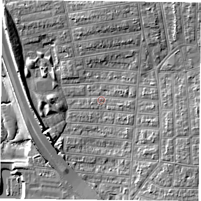 Shaded relief map of the ground around PO28JS, computed from Environment Agency LiDAR. The ground here sits at about 3 m above sea level and falls 11 m across the surrounding 800 m. Surface water reaching this point runs off ground lying to the west-south-west, 8.4 m higher.