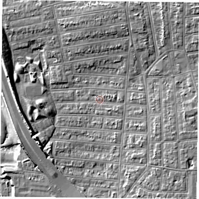 Shaded relief map of the ground around PO28JT, computed from Environment Agency LiDAR. The ground here sits at about 4 m above sea level and falls 11 m across the surrounding 800 m. Surface water reaching this point runs off ground lying to the west-south-west, 8.4 m higher.