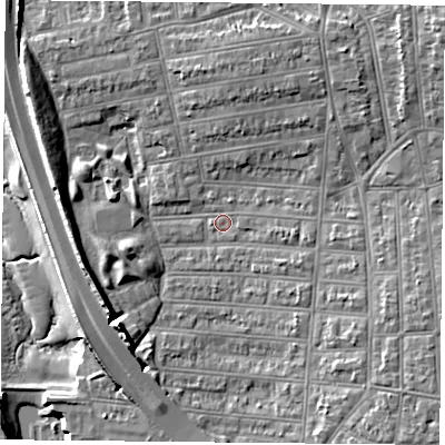 Shaded relief map of the ground around PO28LA, computed from Environment Agency LiDAR. The ground here sits at about 3 m above sea level and falls 11 m across the surrounding 800 m. Surface water reaching this point runs off ground lying to the west-north-west, 6.5 m higher.