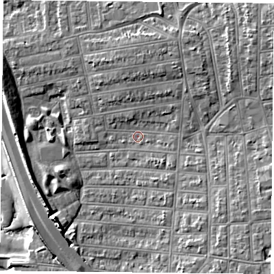 Shaded relief map of the ground around PO28LE, computed from Environment Agency LiDAR. The ground here sits at about 3 m above sea level and falls 11 m across the surrounding 800 m. Surface water reaching this point runs off ground lying to the south-east, 4.7 m higher.
