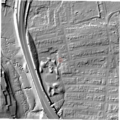 Shaded relief map of the ground around PO28QB, computed from Environment Agency LiDAR. The ground here sits at about 3 m above sea level and falls 13 m across the surrounding 800 m. Surface water reaching this point runs off ground lying to the west-north-west, 6.5 m higher.