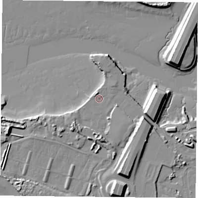Shaded relief map of the ground around PO28RD, computed from Environment Agency LiDAR. The ground here sits at about 3 m above sea level and falls 15 m across the surrounding 800 m. Surface water reaching this point runs off ground lying to the east-south-east, 6.1 m higher.