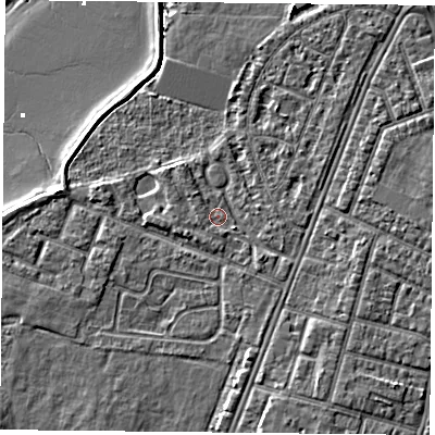 Shaded relief map of the ground around PO29PR, computed from Environment Agency LiDAR. The ground here sits at about 3 m above sea level and falls 6 m across the surrounding 800 m. Surface water reaching this point runs off ground lying to the south-east, 1.5 m higher.