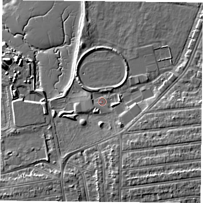 Shaded relief map of the ground around PO29QA, computed from Environment Agency LiDAR. The ground here sits at about 3 m above sea level and falls 10 m across the surrounding 800 m. Surface water reaching this point runs off ground lying to the south-east, 5.3 m higher.